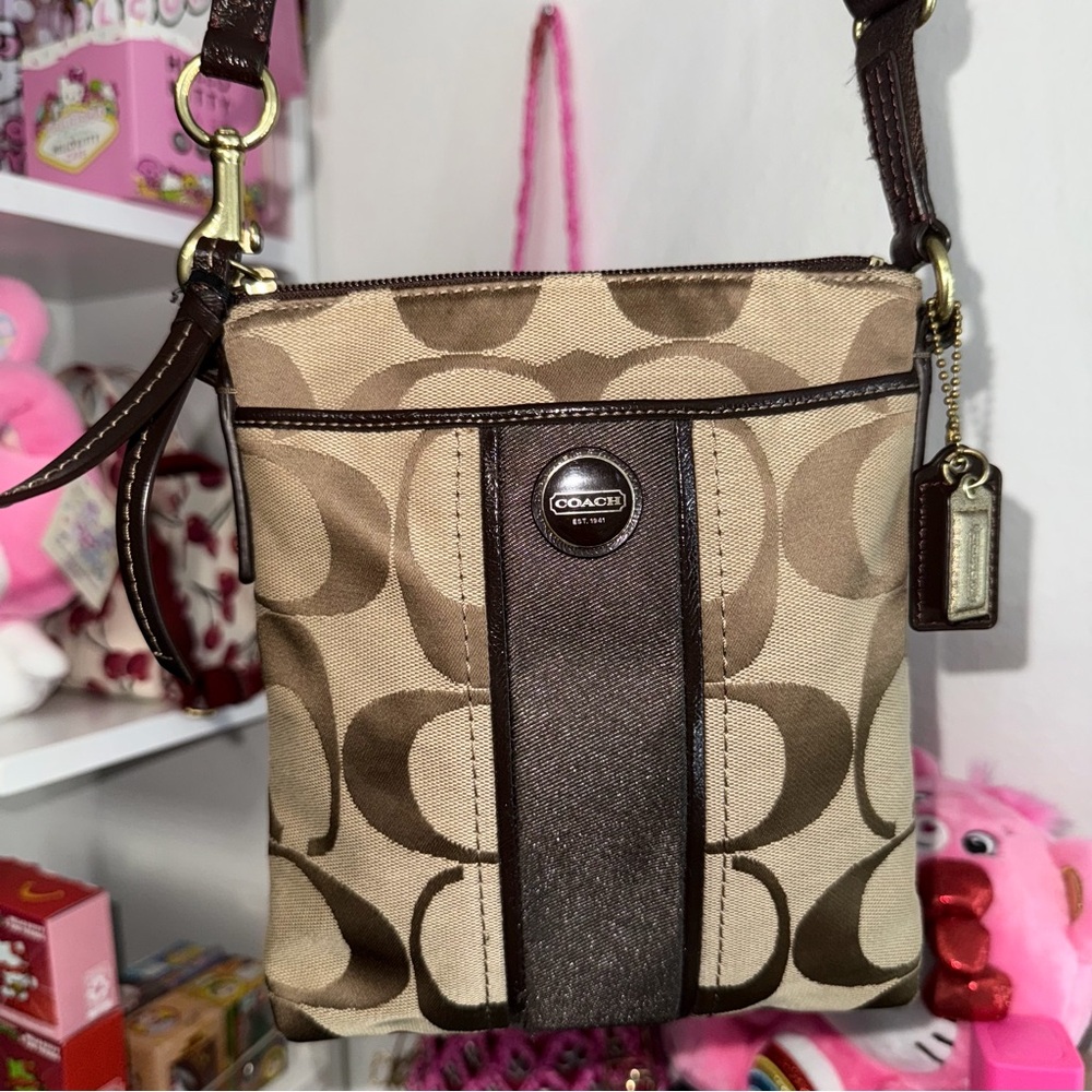 Coach Signature Brown and Tan Crossbody Bag